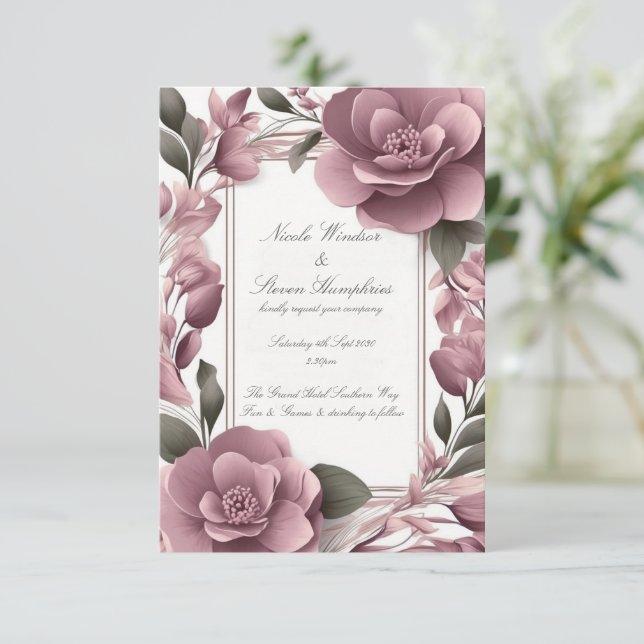 Juntos Convite para Casamento Floral de Mauve Fore (Em pé/Frente)