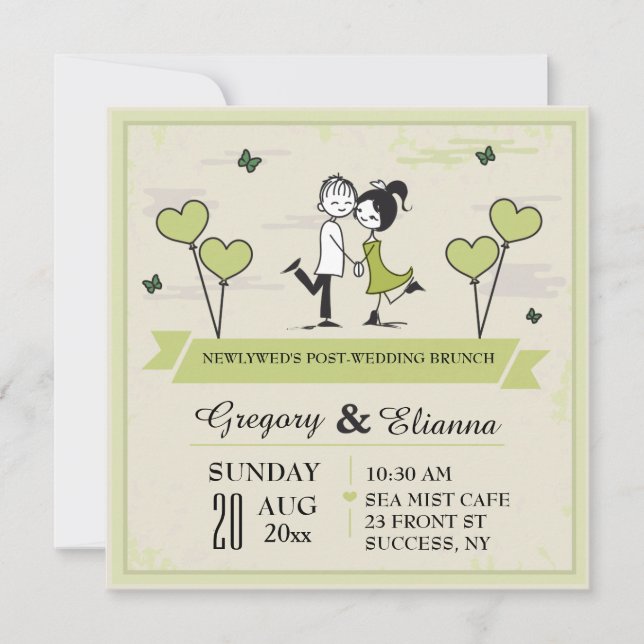 Juntos (Verdes) Posta Casamento Convite Brunch (Frente)