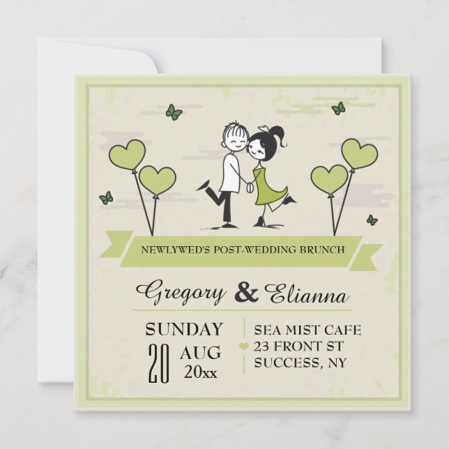 Juntos (Verdes) Posto Casamento Brunch Convite (Frente)