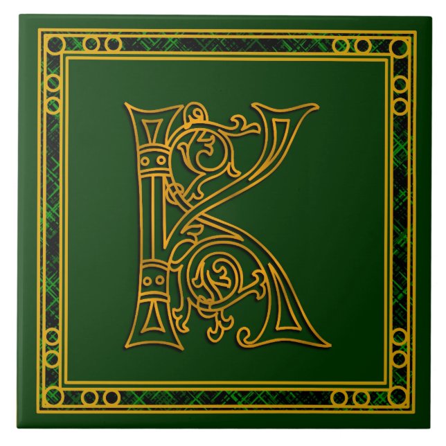 K Monograma "Irlandês Dourado em Verde" Azulejos c (Frente)