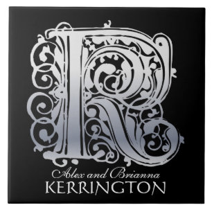 K Monograma "Lace Prateado a Preto" com Azulejo de
