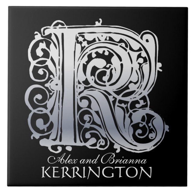 K Monograma "Silver Lace on Black" com Azulejo de  (Frente)