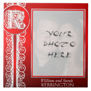 K Monograma "White Lace on Red" com Foto - Azulejo