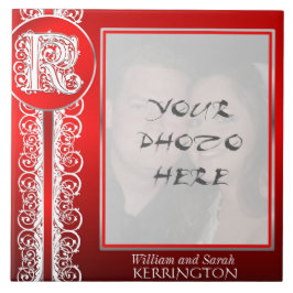 K Monograma "White Lace on Red" com Photo - Azulej