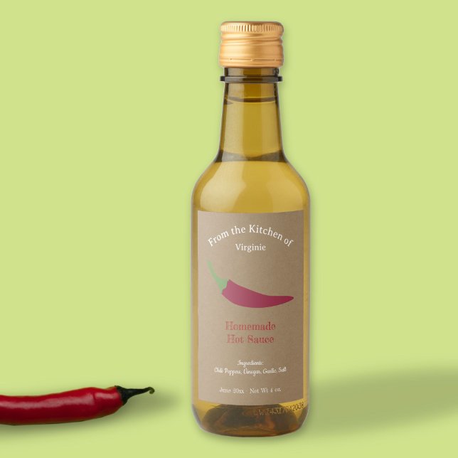 Kaft Hot Molho Label Sticker - Pepper Chili (Rustic Hot Sauce Label Sticker - Red Pepper)