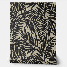 Kahanu Palms Hawaiian Faux Linen Textura - Preto