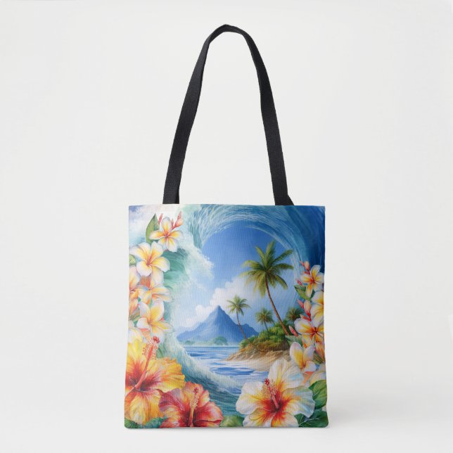 Kai Aloha Hibiscus Bolsa de praia de Ondas de Aqua (Frente)