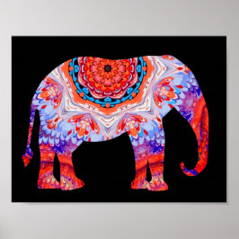 Kaleidoscope Elephant Poster em azul e laranja