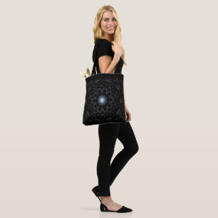 Kaleidoscope Star Pattern on Black, Tote Bags