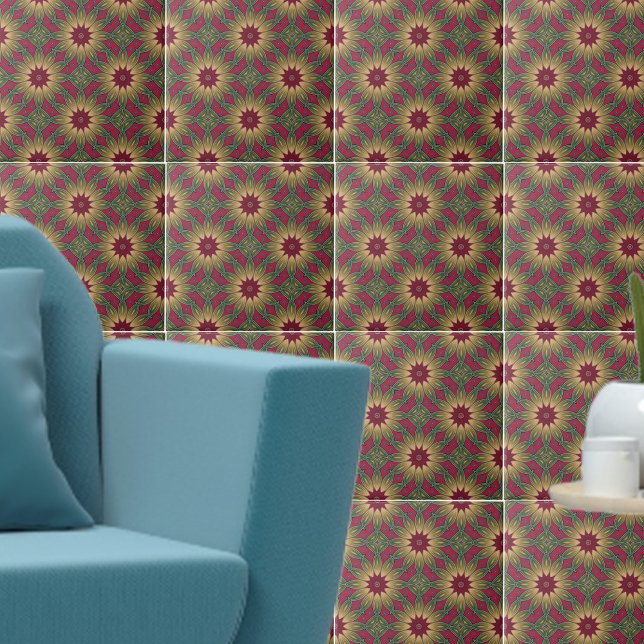 Kaleidoscópio Verde Vermelho Padrão Floral Geométr (Criador carregado)