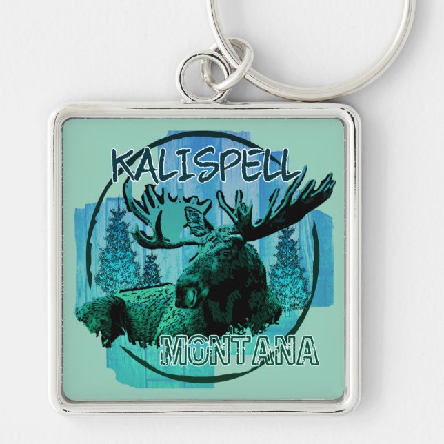 Kalispell Montana rustic moose chaveiro (Frente)
