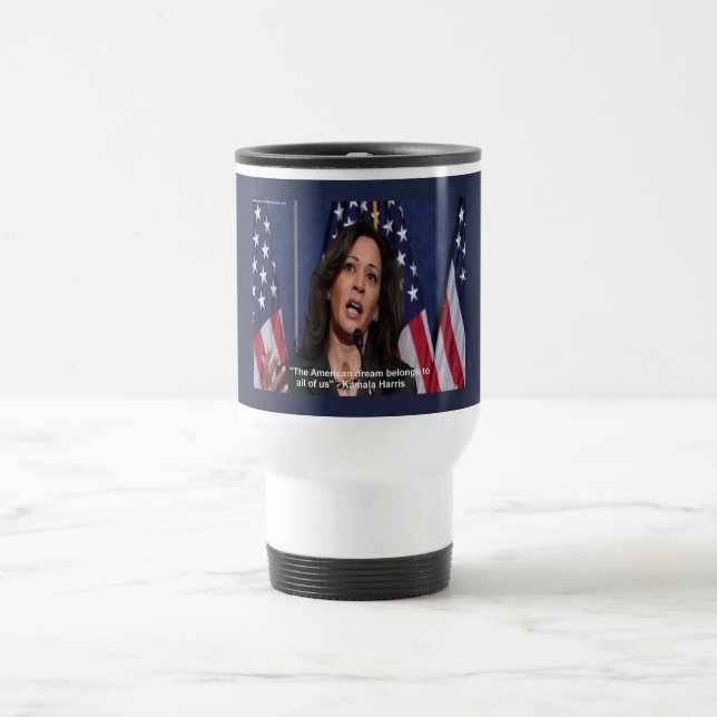 Kamala Harris e Caneca de viagem do Sonho American (Centro)