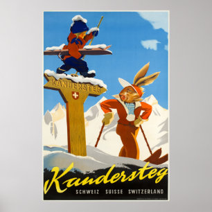 Kandersteg, suiça, poster de viagens do esqui