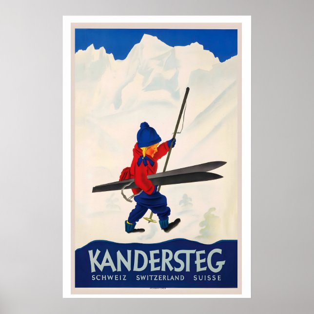 Kandersteg Switzerland Vintage Ski Poster - Framed (Frente)