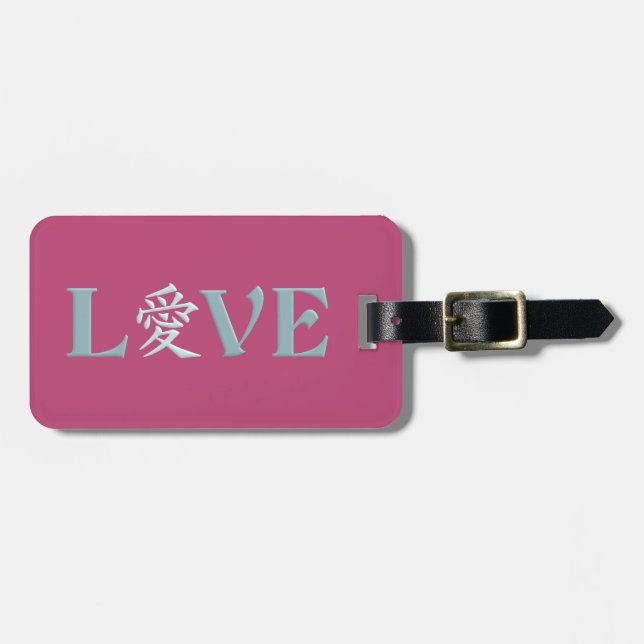 Kanji Love com etiqueta de bagagem personalizada (Frente Horizontal)