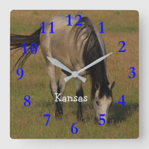 Kansas Horse em um Relógio de Parede de Pasture