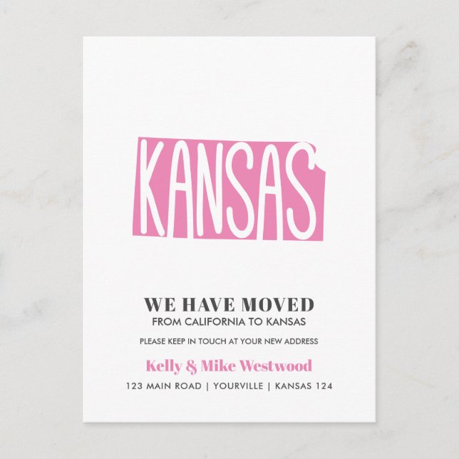 KANSAS Movimentamos novo endereço Novo cartão post (Frente)