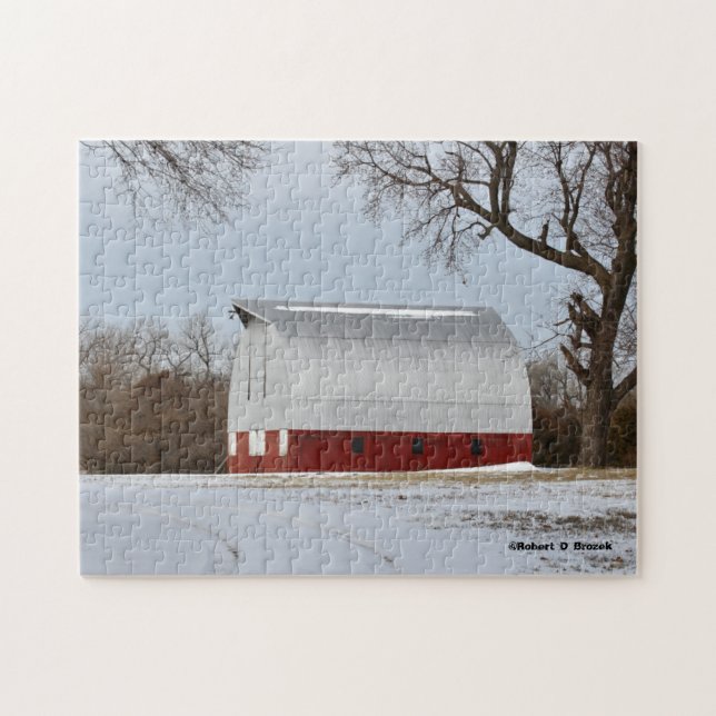 Kansas Red Country Barn com quebra-cabeça de Snow  (Horizontal)