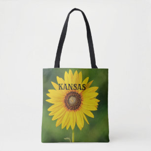 Kansas Sunflower com fundo verde Tote Bag