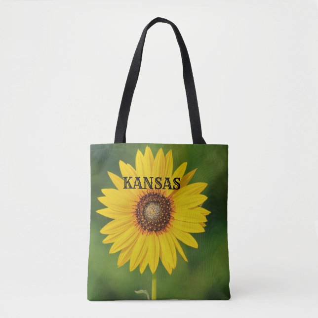 Kansas Sunflower com fundo verde Tote Bag (Frente)