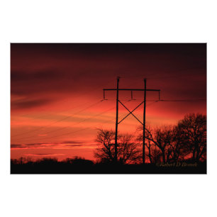 Kansas Sunset,Power lines Fotografia Alargamento
