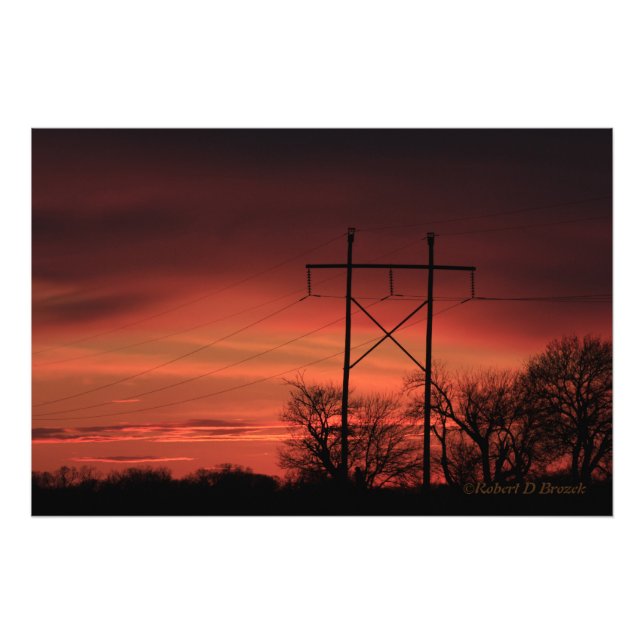 Kansas Sunset,Power lines Fotografia Alargamento (Frente)