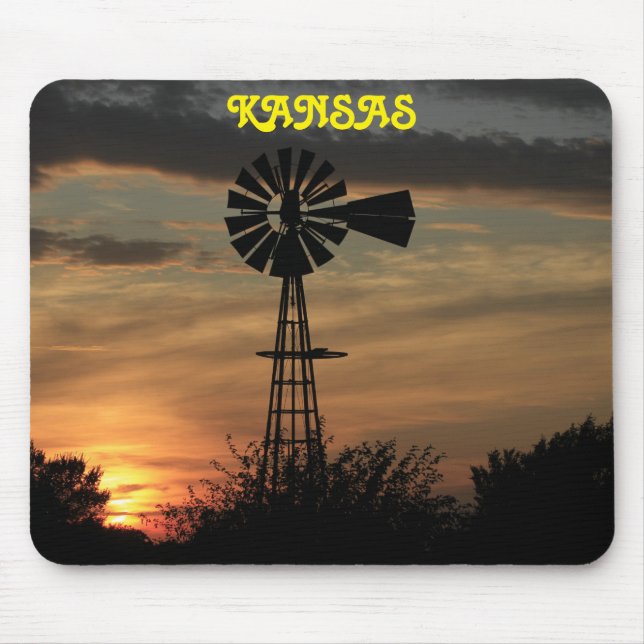 Kansas Sunset with Windmill Silhouette Mouse pad (Frente)