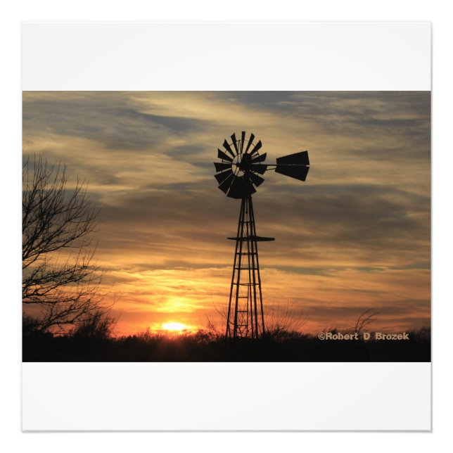 Kansas Windmill Silhouette Fotografia Alargamento (Frente)