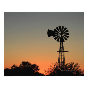 Kansas Windmill Sunset, Clouds Fotografia Alargame
