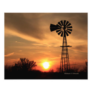 Kansas Windmill Sunset, Clouds Fotografia Alargame