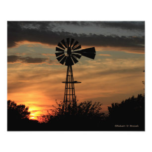 Kansas Windmill Sunset, Clouds Fotografia Alargame