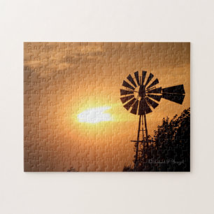 Kansas Windmill Sunset QUEBRA-CABEÇA
