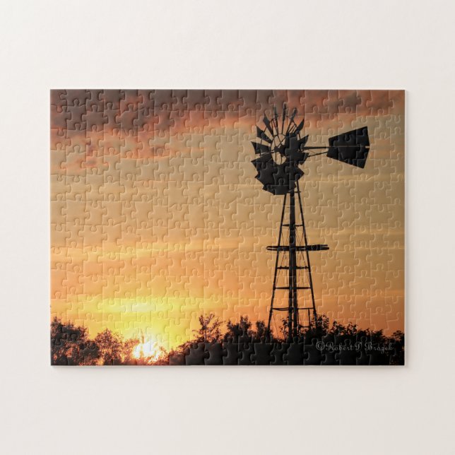Kansas Windmill Sunset QUEBRA-CABEÇA (Horizontal)
