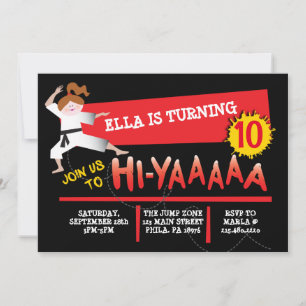 Karate Girl Kick Red Convite de aniversário