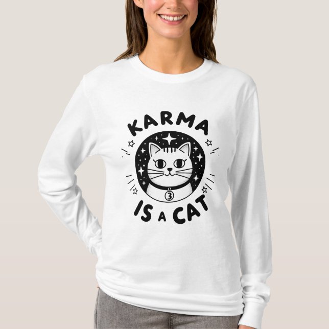 Karma é um gato desenhando camiseta de longa manga (Frente)