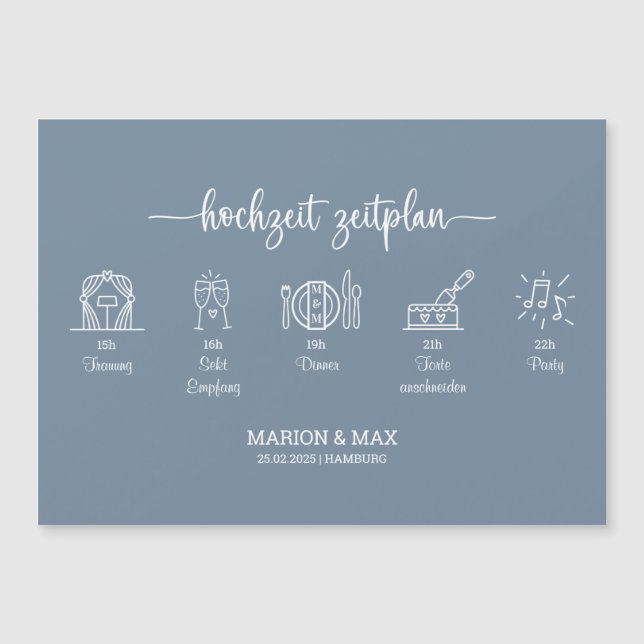 Kärtchen Zeitplan Hochzeit Dusty Blue 01 (Frente)
