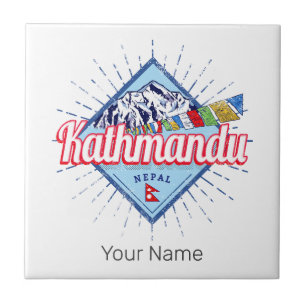 Katmandu Montanhas Nepal Retro Flagres Souvenir