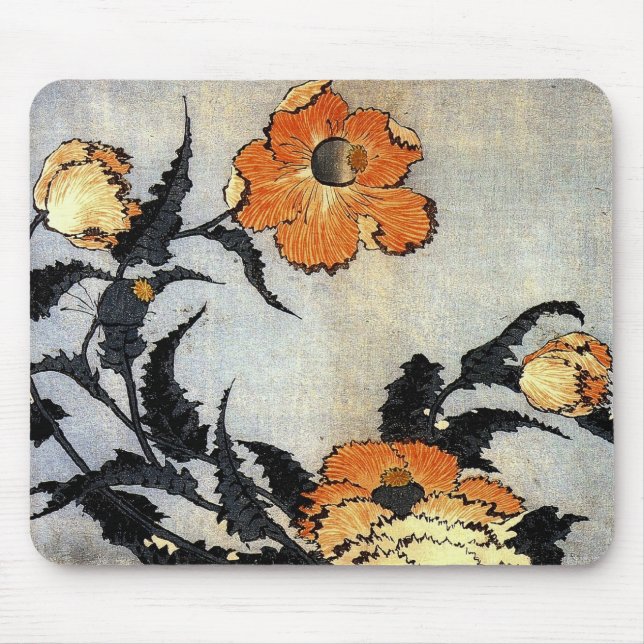 Katsushika Hokusai's Poppies Mouse Pad (Frente)