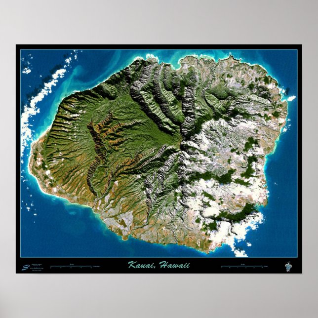 Kauai, poster de satélite Hawaii (Frente)
