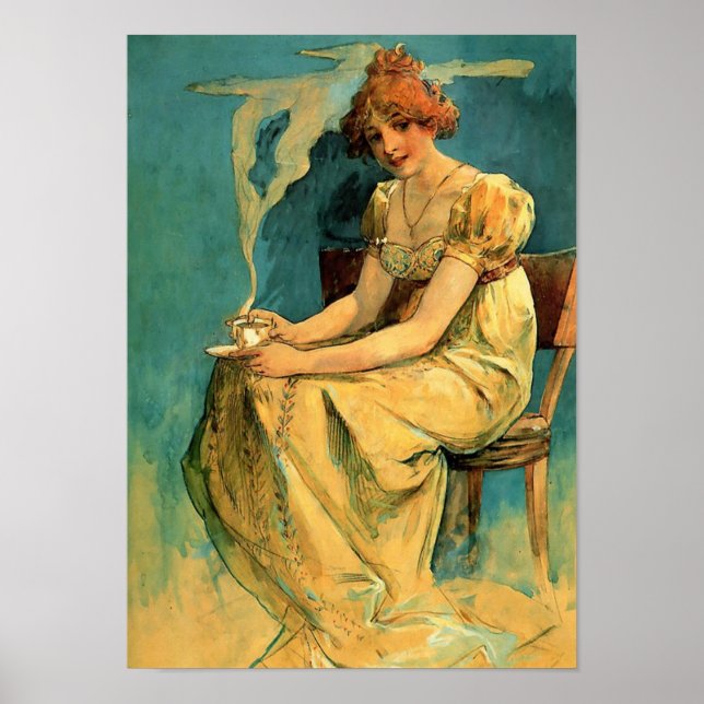 Kava Por Alphonse (Alfons) Mucha Poster (Frente)