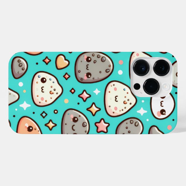 Kawaii Aesthetic iPhone Case – Teal Background (Verso Horizontal)
