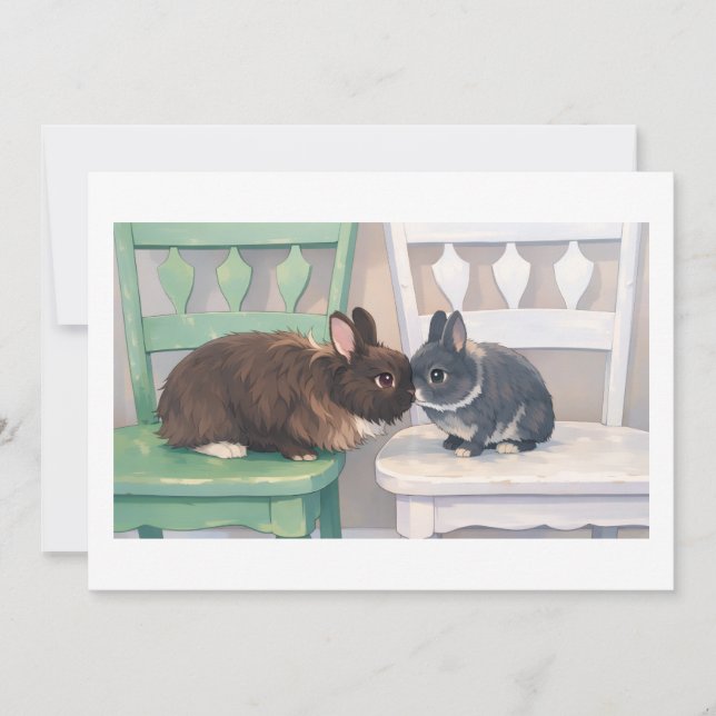 Kawaii Anime Two Bunnies Flat Card (Frente)