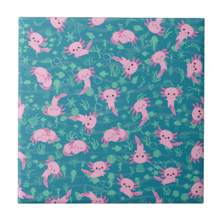Kawaii Axolotl no Azulejo cerâmico oceânico