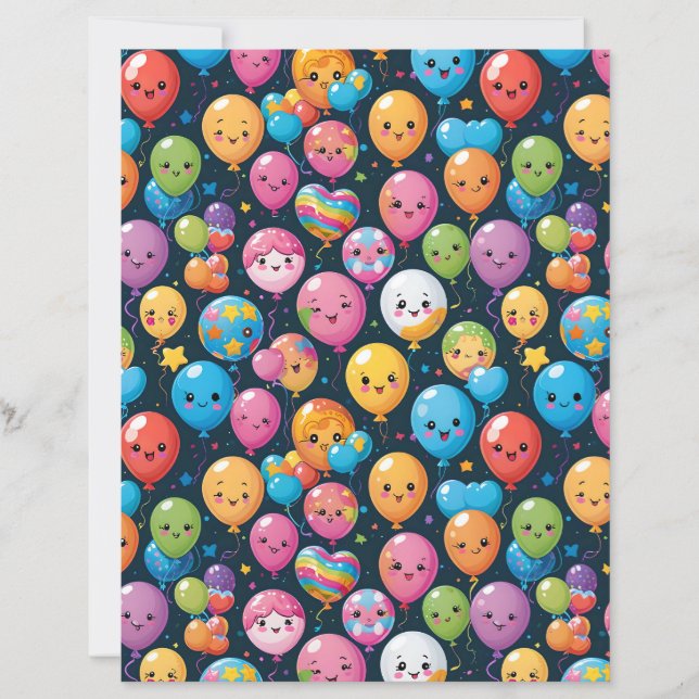 Kawaii Balloon Celebration Pattern Scrapbook Paper (Frente)