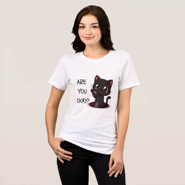 Kawaii Black Cat T-Shirt (Frente Completa)