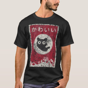 Kawaii Cat. Negra Japonesa Camisa De Gato