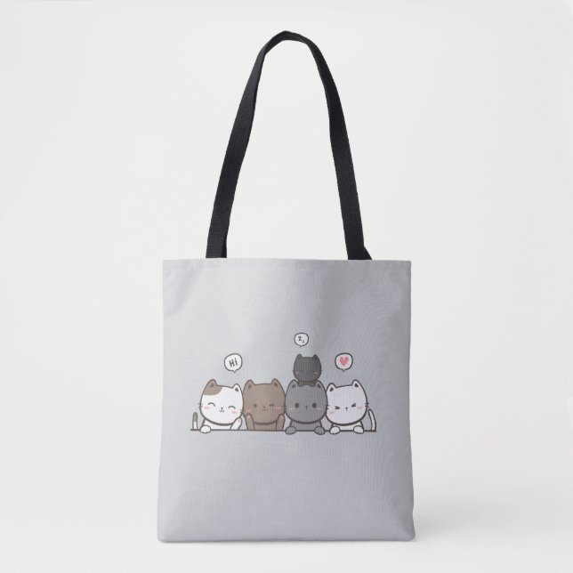 Kawaii Cat Tote Bag - Parte do Jogo Correspondente (Frente)
