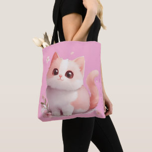 Kawaii Cat Tote Bag Rosa Suave - Presente Para Alo