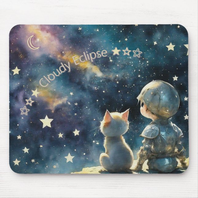 Kawaii Chibi Knight e Kitten Starry Sky Mousepad (Frente)