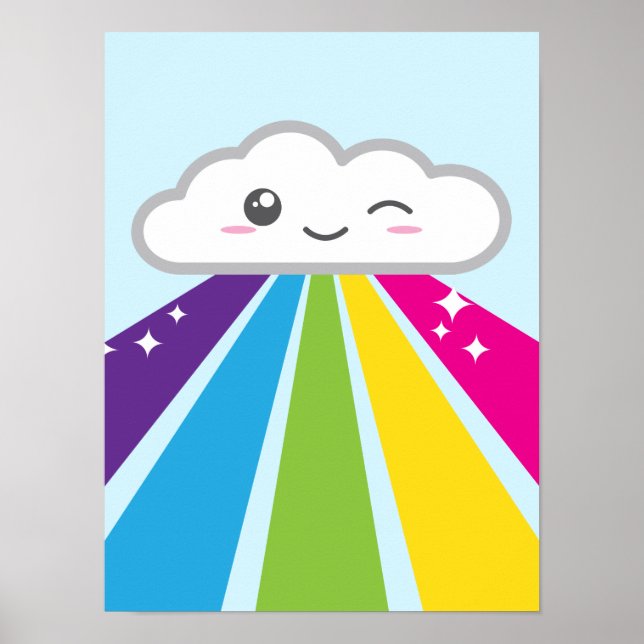 Kawaii Cloud e Poster do Arco-Íris Impressão (Frente)